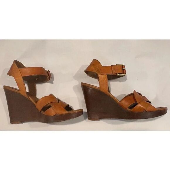 Celine Paris Women’s Cognac Leather Wedge Size 6-6.5 - Picture 1 of 5